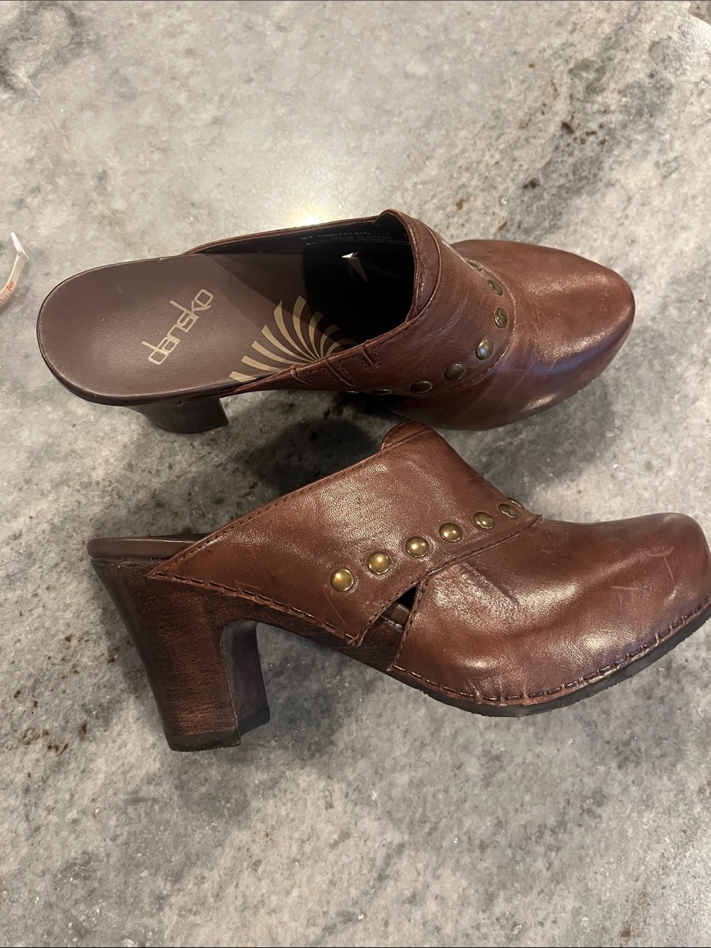 Dansko Chestnut Brown Leather Studded Mules
